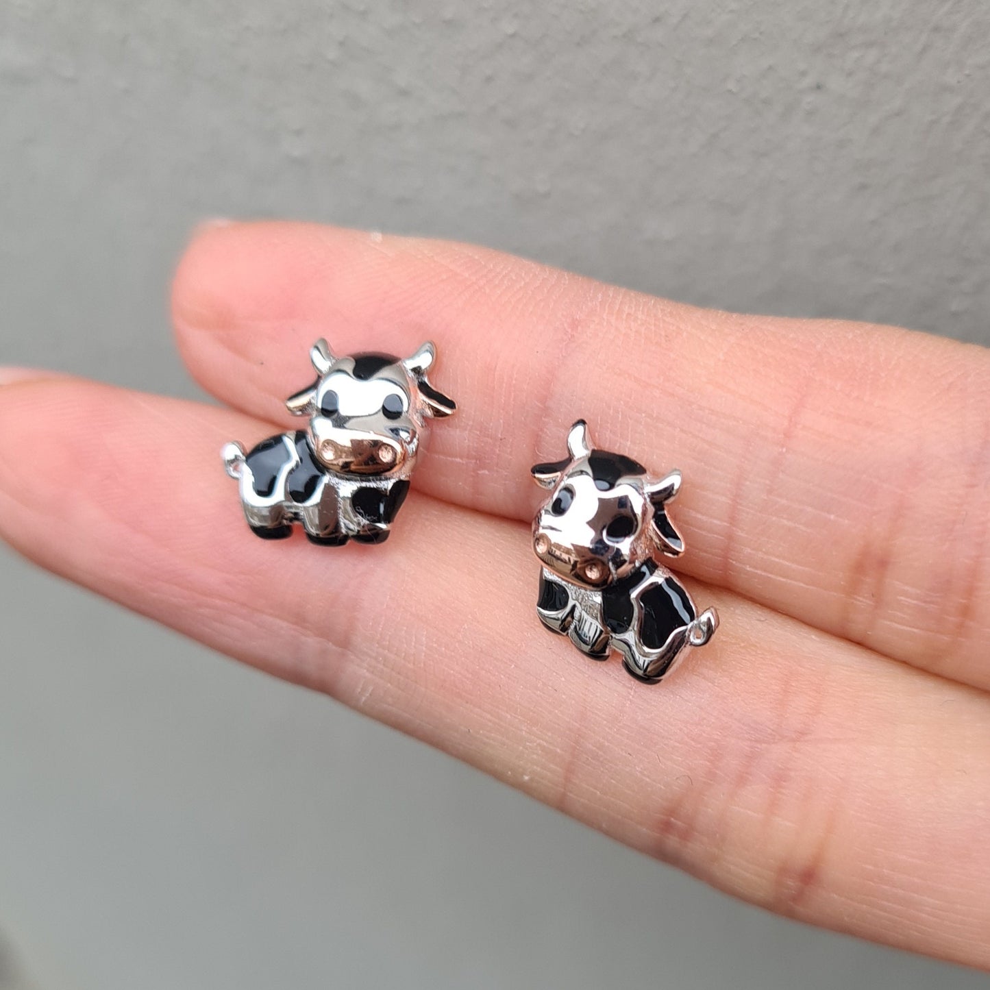 Sterling silver Dairy Cows Jersey Cow Silver Stud Earrings Black and White Cow Earrings Farm   Animal Jewellery