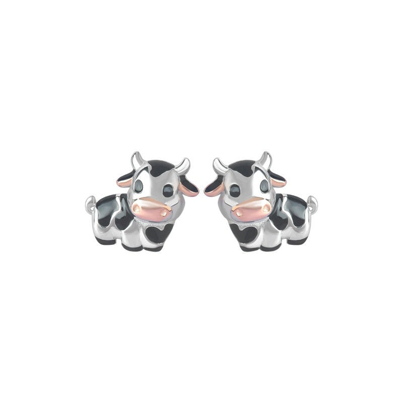 Sterling silver Dairy Cows Jersey Cow Silver Stud Earrings Black and White Cow Earrings Farm   Animal Jewellery