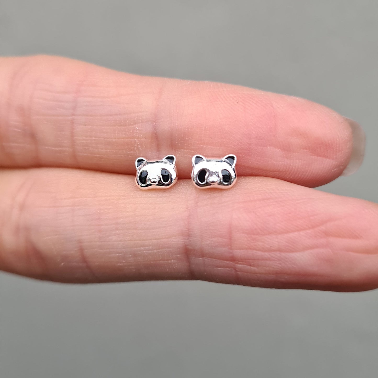 925 Sterling silver Mini Panda Head Silver Stud Earrings