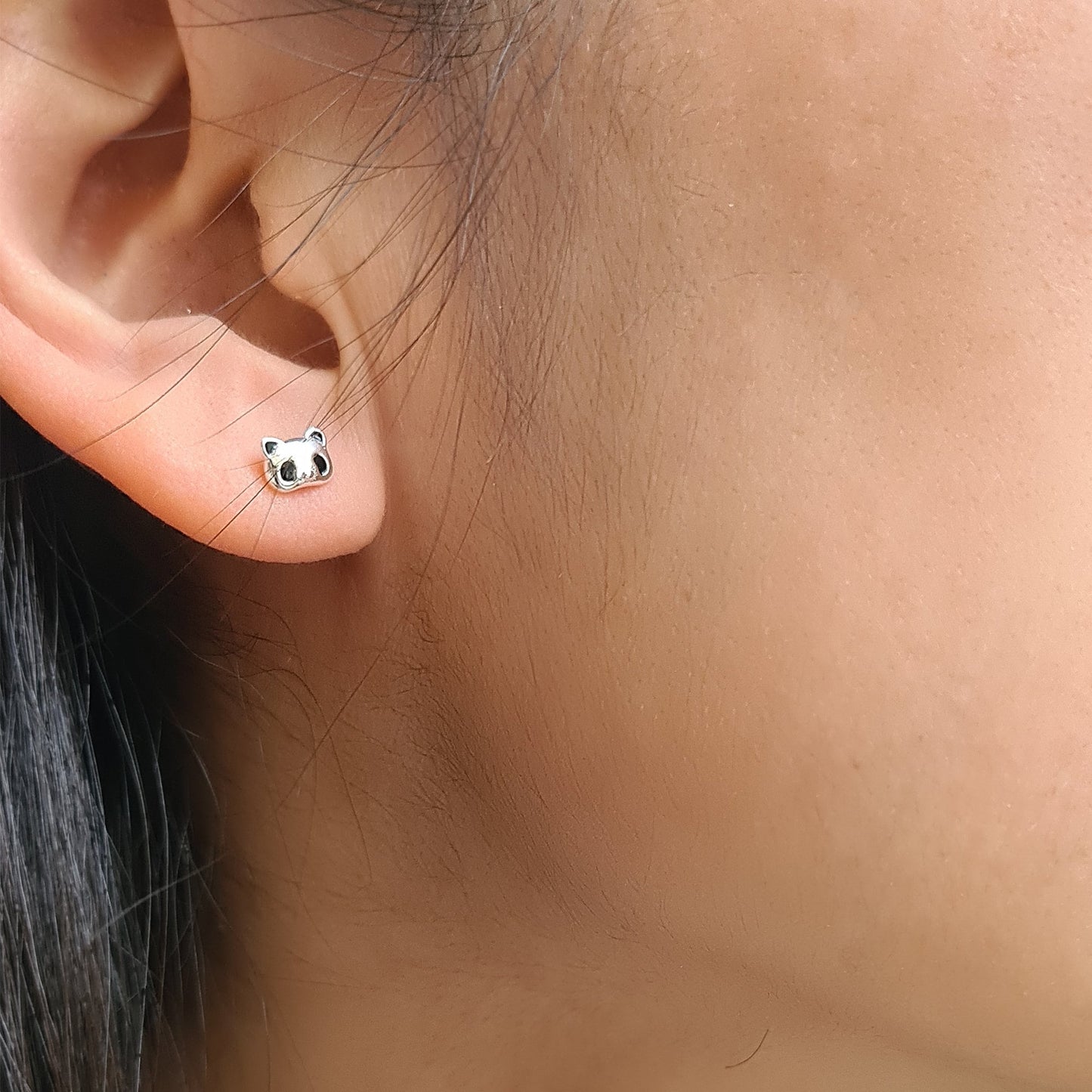 925 Sterling silver Mini Panda Head Silver Stud Earrings