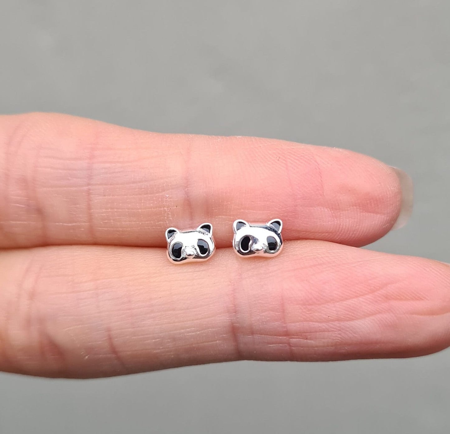 925 Sterling silver Mini Panda Head Silver Stud Earrings