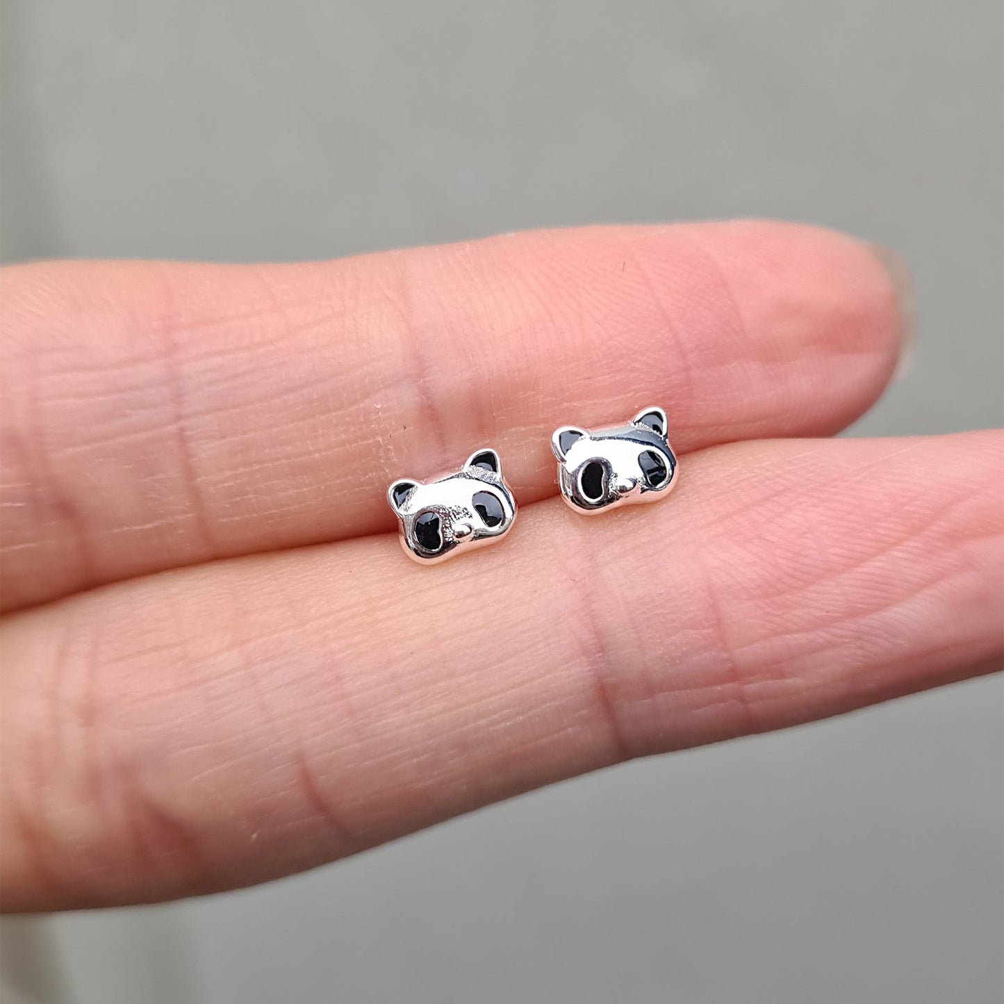 925 Sterling silver Mini Panda Head Silver Stud Earrings